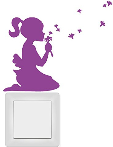 Wandtattoo Loft Aufkleber „Mädchen mit Pusteblume und Pollen“ für Lichtschalter, Steckdose oder Wand/Lichtschalter/Steckdose/Sticker/Aufkleber/Wandaufkleber / 54 Farben/dunkelgrau /
