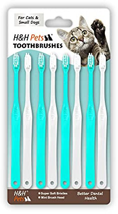 H&H Pets Toothbrush for Small Dogs & Cats - Soft and Extra Small Toothbrush Designed for Cats, Puppies, and XS Breed Dogs Like Teacups, Chihuahuas, Yorkshire, and Poodle, 8 Count Pack