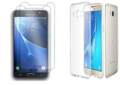 NOVAGO Compatible avec Samsung Galaxy J5 2016 (J510) Pack (2 en 1) Coque Souple Transparente et Résistante Anti Choc + 2 Films en Verre trempé Transparents et Solides