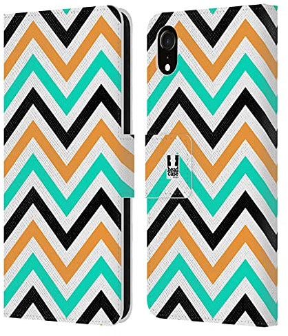 Head Case Designs Blaugrün Und Orange Neon Zigzag Leder-Wallet-Hülle Kompatibel mit Apple iPhone XR