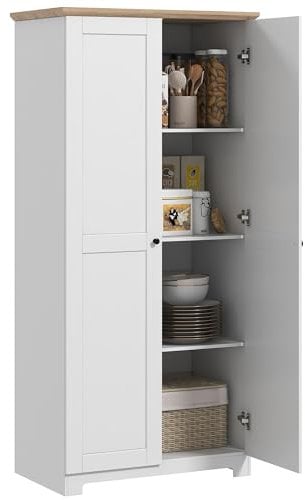 HOMCOM 172cm Wooden Storage Cabinet Cupboard With 2 Doors 4 Shelves White Living Room Bedroom Office