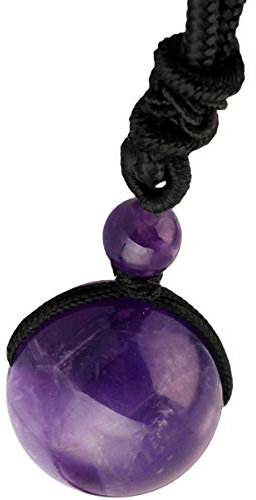 Nupuyai Amethyst Round Gemstone Bead Pendant Necklace for Women Men, Protection Healing Crystal Pendant with Adjustable Cord
