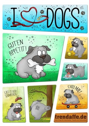 I love dogs - Ich Liebe Hunde Kühlschrankmagnete 7er Set Hündin Haustier Knochen