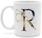 printplanet - Tasse mit Buchstabe: R - Kaffeebecher, Mug, Becher, Kaffeetasse, Beidseitiger Druck - Farbe Weiß