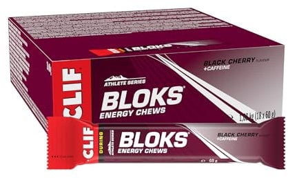 CLIF BLOKS Energy Chews | Black Cherry with Caffeine | Plant Based | Quick Energy for Cycling and Running | Workout Snack | 18 x 60 g