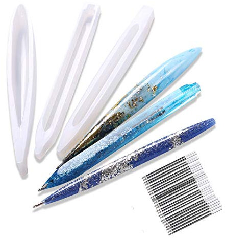 iSuperb 3 Stück Silikonform Epoxidharz Formen Stifte Gießform mit 25 Nachfüllungen Resin Mold für Handwerk DIY (Pen Molds)