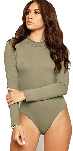 Red Olives® Womens Ladies Plain High Polo Turtle Neck Long Sleeve Bodysuit Leotard Top UK 8-14 (8-10, Khaki)
