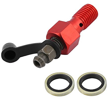 Motorrad Bremse Banjo Hohlschrauben, Fydun M10x1.25mm Motorrad Hauptbremszylinder Bremssattel Entlüftungsschraube Nippel Hohlschraube + Staubkappe with Unterlegscheiben (Rot)