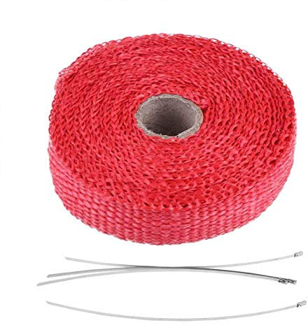 Enveloppe d'échappement, Bande d'isolation de Voiture en Fibre de Verre 5m Enveloppe Thermique d'échappement avec 4 Attaches de câble en Acier Inoxydable(Rouge)