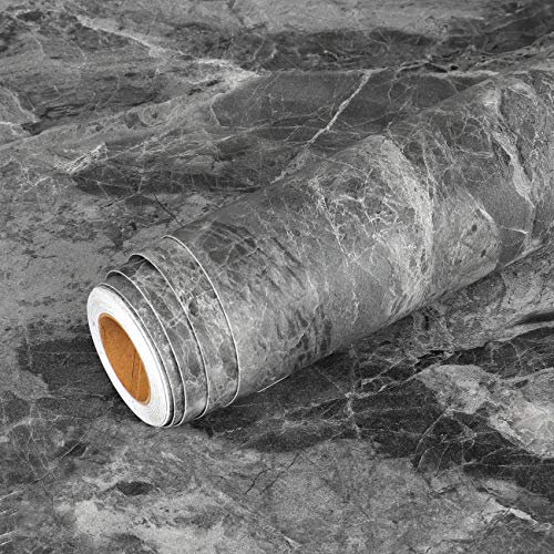 Livelynine Papier Peint Auto-Adhésif 10M Gris Effet Béton Décoratif Epais Lavable Amovible Vinyle pour Salle de Bain Cuisine Salon Chambre Meuble Mur d’Arrière-Plan Plan de Travail Dosseret 40CMx10M
