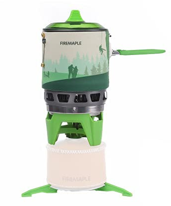 Fire-Maple FMS-X3 Campingkocher Tragbarer Gas-Backpacking-Herd mit elektrischer Zündung, Topfstütze & Kraftstoffkannen-Stabilisator 0,8 Liter Jet-Brenner/Topf-System für Outdoor Trekking Wandern Grün