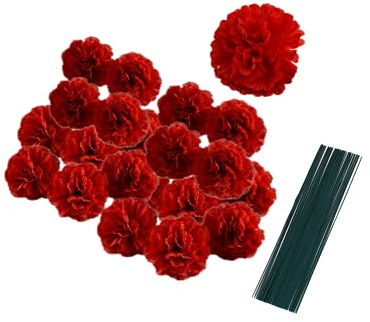 Set di 50 fiori di garofano in seta artificiale con steli,per matrimoni,decorazioni per la casa,feste, corone da polso,composizione floreale, teste di garofano da 7,6 cm con steli da 20,3 cm(rosso)
