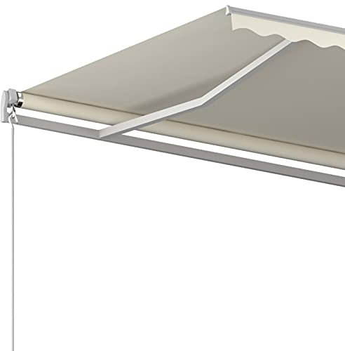 Tidyard Tenda da Sole Retrattile Automatica con Pali Rivestimento in PU per Cortile, Ristorante 6x3 m Crema