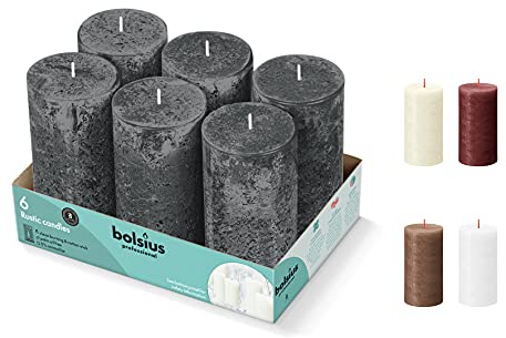 Bolsius - Rustikale Stumpenkerzen 130/68 - Stormy Grey - 6 Stück