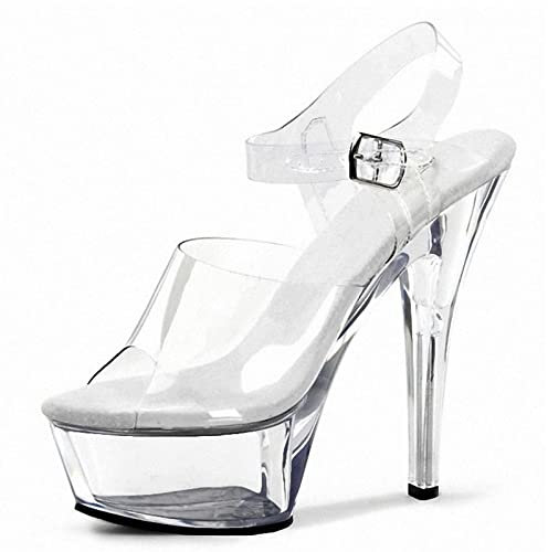 HYDgfiuf Frauen 15CM Stiletto High Heels Transparente Plateau Sandalen Sexy Stripper Club Pole Dance Hochzeitskleid Party Schuhe Große Größe 35-46,Clear,39