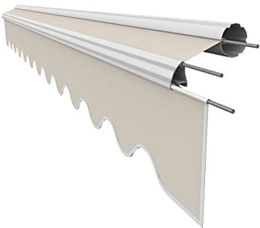 VANA Markisenstoff mit Volant für 4 x 3 m Markisen Ersatzstoff Markisentuch Bespannung Sonnenschutz fertig genäht Maß Tuch 3,83 x 3 m Volant 3,83 x 0,21 m Design SPD052