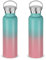 Volhoply 600ml Insulated Water Bottles Bulk Two Pack,Stainless Steel Double Wall Sport Bottle with Lid of Handle,Metal Reusable Flask for School,Cyclists,Hikers,Gift (Green-Pink,Set of 2)