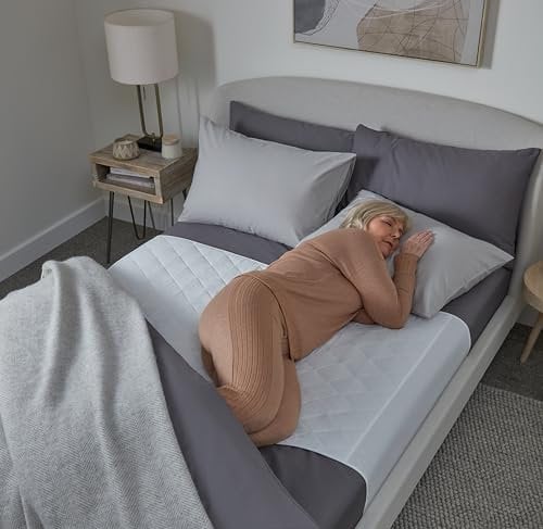 Waterproof bed pad with wings by GuardedSleep | Premium quality washable bed wetting sheet for adults or children with incontinence | Suitable for double and king size beds | Discreet White (1, White)