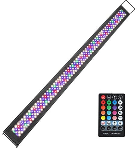 Zingbabu Aquarium Lampe, 52W RGBW Voll Spektrum Led Aquarium Beleuchtung, 6500K Fischtank Licht mit Timer, 116–140cm Alu Länge Ausziehbare Halterungen für Süßwasseraquarien Grow Light
