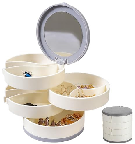 Ledeak Portagioielli Rotondo Con Rotazione 360 Gradi, Multifunzionale a Quattro Strati, Organizer Gioielli Portable per Orecchini Anelli (Bianco)