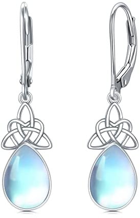 VONALA Keltischem Knoten Ohrringe für Damen Silber 925 Geburtsstein Brisur | Geburtsstein Kristall Tropfenform Irischer Schmuck St Patrick Day Irischer Glücksschmuck Geschenk für Mädchen