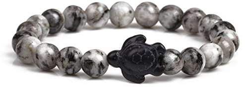 OZEO Armkette Herren, Natürlicher Schwarzer Labradorit-Stein, Chakra-Armbänder, Schwarzes Schildkröten-Charme-Ozean-Armband, Elastische Perlen, Energie-Edelstein-Armbänder, Balance-Yoga-Schmuck Für