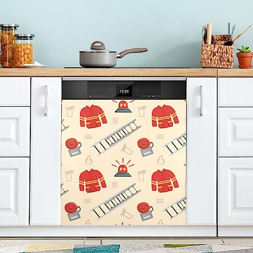 Firefighter Fire Siren Ladder Fireman Jacket Fire Alarm Dishwasher Magnet Cover Refrigerator Panel Decal Deco for Cabinet Kitchen Laundry Room Gift 23 x 26 Inch