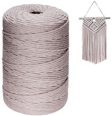 Homewit Makramee Garn 3mm X 300m,Macrame Cord Natur,Baumwollgarn Makramee Für DIY Handwerk,Garn Für Makramee GrauRosa