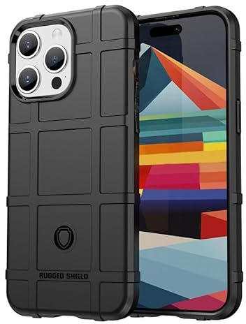 Nikaque Hülle für iPhone 15 Pro Max, Vollschutz Rugged Shield, Anti-Rutsch-Gitter-Textur, Luftkissen Militär Stoßfest, Weiche TPU Bumper Handyhülle Cover für iPhone 15 Pro Max, Schwarz