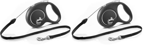 Flexi Black Design Cord Black Small 5m Retractable Dog Leash/Lead for dogs up to 12kgs/26lbs (Pack of 2)