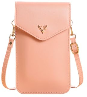 Narunii Mini Sac à bandoulière Femme,Sac Portefeuille Femme Bandouliere Portefeuilles Femme Cuir PU Transparent pour écran Tactile (Rose)