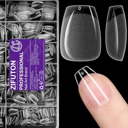 ZIFUTON 600 Stück Kurze Nagelspitzen Tips,Full Cover Ballerina Nail Tips,12 Größen Weiche Gelspitzen Für Gelnägel,Vorpolierte Künstliche Nagelspitzen für Nageltechniker,Anfänger,Salon,Nail Art