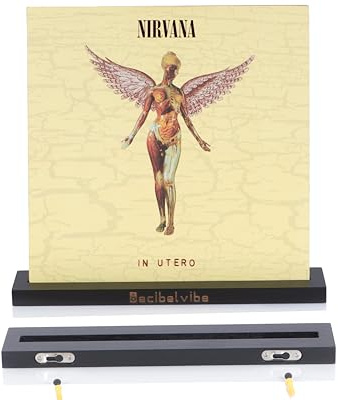 Decibelvibe Schallplattenregal aus Holz, jetzt spielender Ständer, Wandhalterung, um Ihre Lieblings-Vinyl-Schallplatten zu präsentieren, Einzel- und Doppel-Vinyl-Display (schwarz)