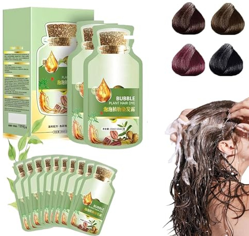 Natural Plant Hair Dye, New Botanical Bubble Hair Dye, Bubble Plant Hair Dye, Hair Dyeing Cream Natural Plant Hair Dye Shampoo, Plant Based Hair Dye Shampoo for Women Men (Dark Brown)