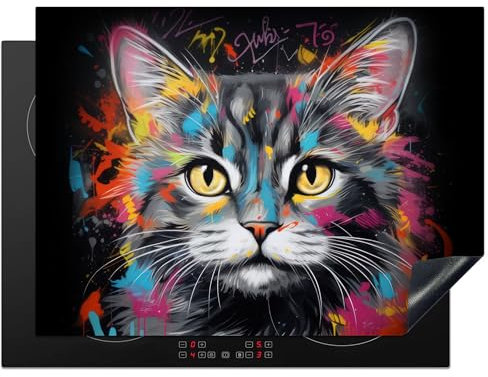 KitchenYeah© Induction Hob Cover Protector Mat 20.5x27.6 / 70x52 cm Kitchen Universal Ceramic Covers for Electric Cookers Vinyl Cat - Graffiti - Animals - Colours - Grey