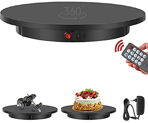 Plato Giratorio Eléctrico, Plato Giratorio Eléctrico Profesional, Soporte para Fotografías De 360 Grados, Capacidad De 100 Kg, Velocidad Y Dirección del Control Remoto, Blanco/Negro, 42 cm,Black