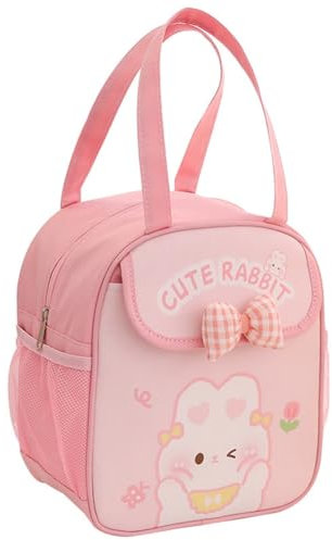 Lwaviwer Bolsa de Almuerzo Kawaii para NiñAs, Lonchera, Bolsa Aislante, Bolsa de Mano Reutilizable para Trabajo FríO o Caliente, Rosa