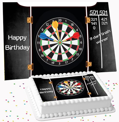 Dart Board Darts Arrows Rectangle Happy Birthday A4 Sized Edible Icing Cake Topper Decoration (27cms x 20cms / 11 inch x 8 inch)