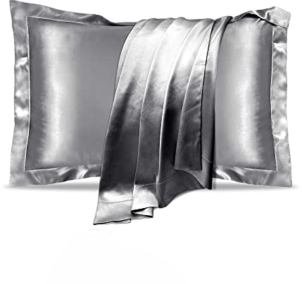 UQQU 2 Pack Natural Mulberry Silk Pillowcase for Hair and Skin Health, Standard Size 50 x 75 cm Pillow Case, Soft Smooth Cooling Premium Grade Silk Pillow Covers for Sleeping (Grey)