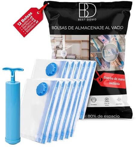 Bolsas de Vacío para Guardar Ropa, Edredones, Mantas, Almohadas y Ropa de Cama, Ahorra Espacio en Mudanzas y Viajes, Compatibles con Aspiradora y Bomba, Varios Tamaños con Cierre Hermético