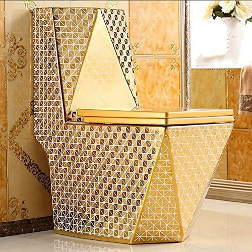Inodoro Moderno De Doble Descarga Diseño Chapado En Oro, Altura Universal De Una Pieza De Doble Descarga con Inodoro De Cerámica Silencioso para El Baño del Hogar (D 680X340X820Mm)