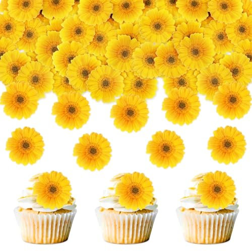 Blumomon 40Pcs Edible Daisy Flowers Cupcake Toppers Edible Daisy Cake Topper Edible Daisy Flowers Cupcake Decoration Picks Wedding Baby Shower Party Wedding Anniversary Birthday Party Cake Decoration