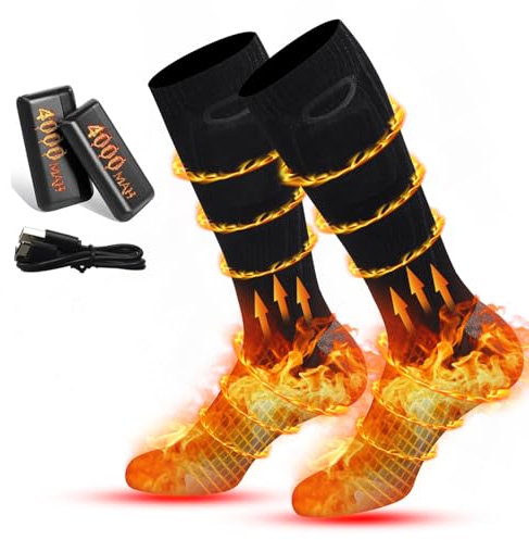 Heated Socks for Men Women,5V/4000mAh Rechargeable Heated Socks with 3 Heat Settings, Electric Heated Socks Foot Warmer Thermal Socks for Camping, Skiing,Hiking,Hunting,Winter Sports Indoor & Outdoor