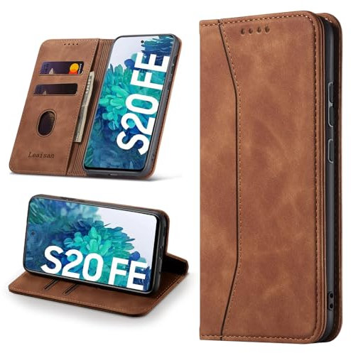 Leaisan Handyhülle für Samsung Galaxy S20 FE Hülle Premium Leder Flip Klappbare Stoßfeste Magnetische [Standfunktion] [Kartenfächern] Schutzhülle für Samsung Galaxy S20 FE 4G/5G Tasche - Braun