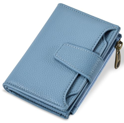 Airkit Small Wallet Women RFID Blocking Soft Leather Bifold Compact Card Holder Wallet for Women with Zipper Coin Pocket 4 ID Window