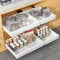 KLKE Organiseur de placard coulissant, largeur extensible (29,7 à 50 cm), tiroirs coulissants robustes fixes avec film nano adhésif pour casseroles, étagère de rangement pour cuisine, garde-manger,