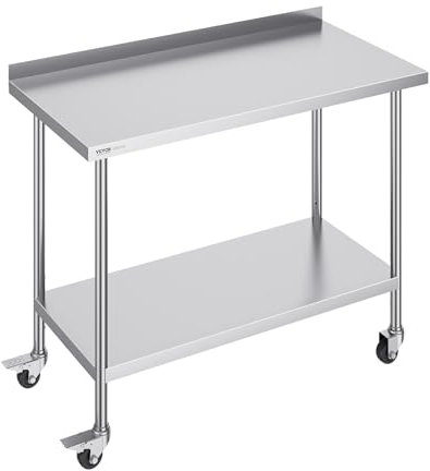 VEVOR Edelstahl-Arbeitstisch, kommerzieller Lebensmittelzubereitungs-Arbeitstisch mit Rollen, Vorbereitungs-Arbeitstisch, mit Einstellbarer Höhe für Restaurant, Hotel usw. 610 x 1219 x 1005,6 mm