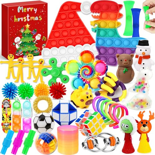 Edmirfun Calendrier De L'Avent 2025,Avent Calendrier Fidget Toys,Jouet Anti-Stress Enfant,avec 24 Surprises de Jouets Sensoriels,Compte À Rebours de Noël,Cadeau Noel pour Enfants, Garçons,Filles,Ado