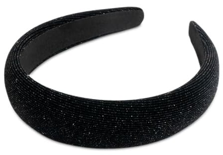 SXQLYH Serre-tête rembourré en velours pour femme - Bandeau en velours doux et brillant - Bandeau rembourré - Confortable - Pour femmes et filles - Noir