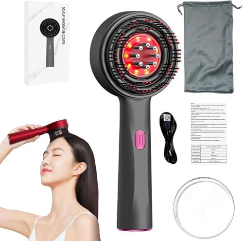 Umikk Elektrische Massagekamm-Haarbürsten,Rotlicht-Haarmassagegerät,Elektrischer Kopfhaut-Massagekamm, Kopfhautkamm mit Serum-Flüssigkeitskabin,3 Gängen,Timing,360° Knetmassage für Kopfhaut (Grau)